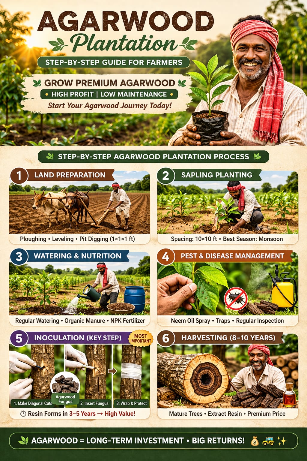 Farmer planting agarwood saplings